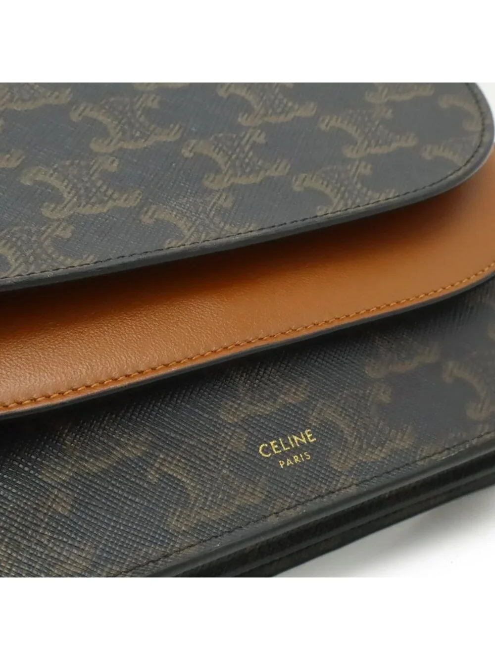 Celine Triomphe Strap Wallet Clutch 2-Way Shoulder Bag Pochette Leather